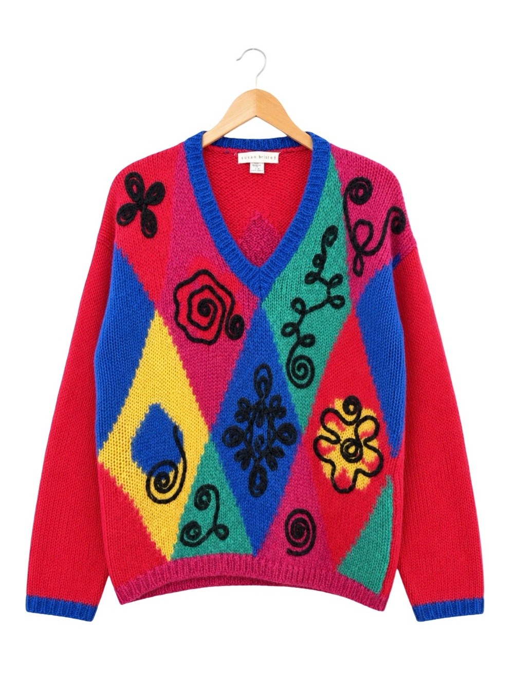 Vtg 80 90 The Limited Mohair primary color colorblock Geometric Swirl sweater S